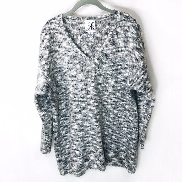 JK America Womens Sz 22/24 Gray Marled Knit Wool Blend V Neck Pullover Sweater - Picture 1 of 6